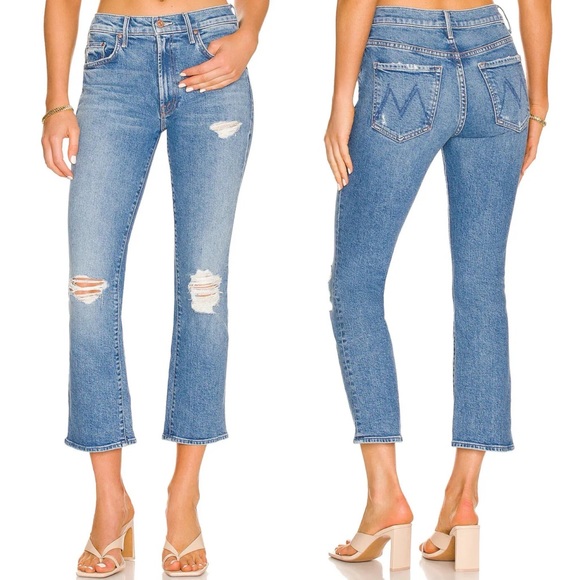 MOTHER Denim - Mother The Insider Ankle Distressed Crop Bootcut Jeans Bloom and Doom